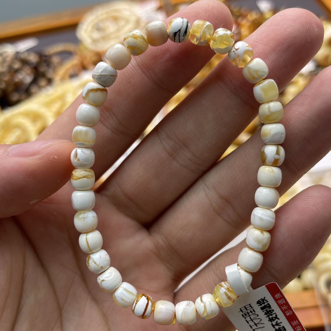 妖花金瓷白蜜蜡老型单圈手串