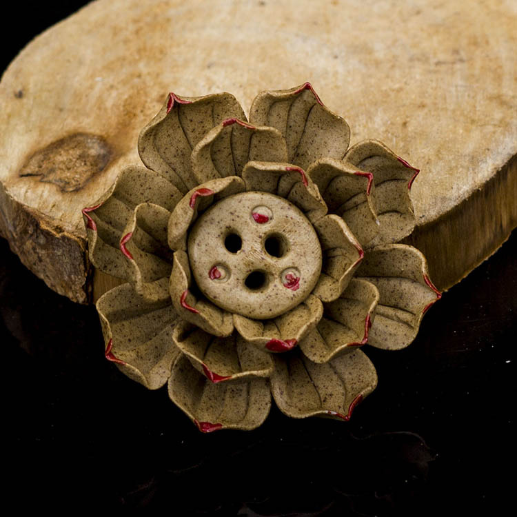 【摆件系列】三孔浅陶点红荷花香插中号