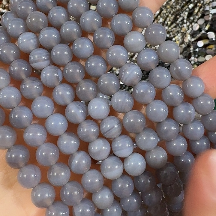 玛瑙/玉髓合金珠宝半成品一条8mm灰玛瑙圆珠