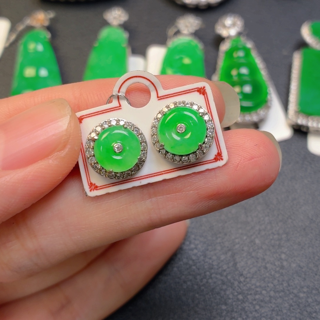 翡翠银S925镶嵌吊坠(不含链)耳钉