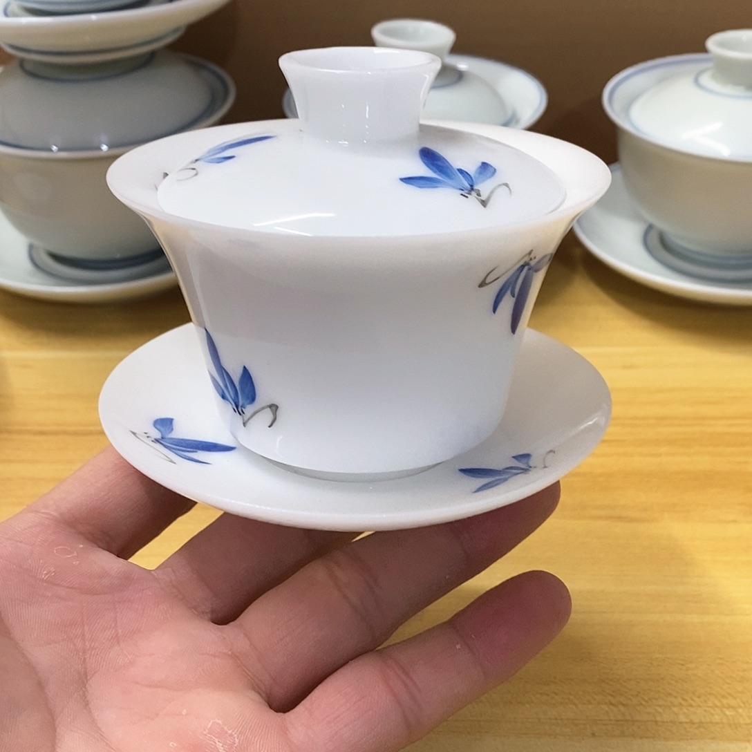 冰种玉瓷手绘盖碗（瑕）150