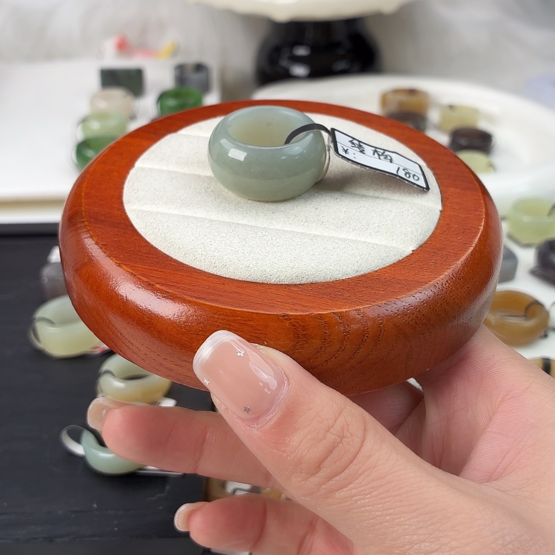 和田玉未镶嵌戒指Q97奶蓝墩墩内径17.3