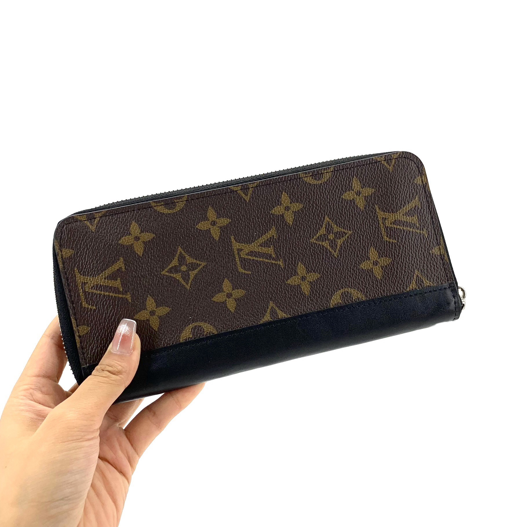 95新 LouisVuitton/路易威登 经典棕老花拼皮拉链钱包  尺寸20/10
