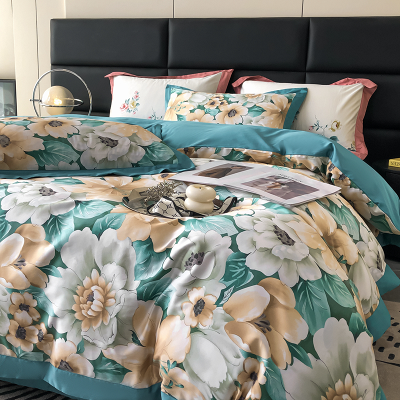 【爱蔓】四季款-长绒棉全棉数码印花宽边丝滑四件套