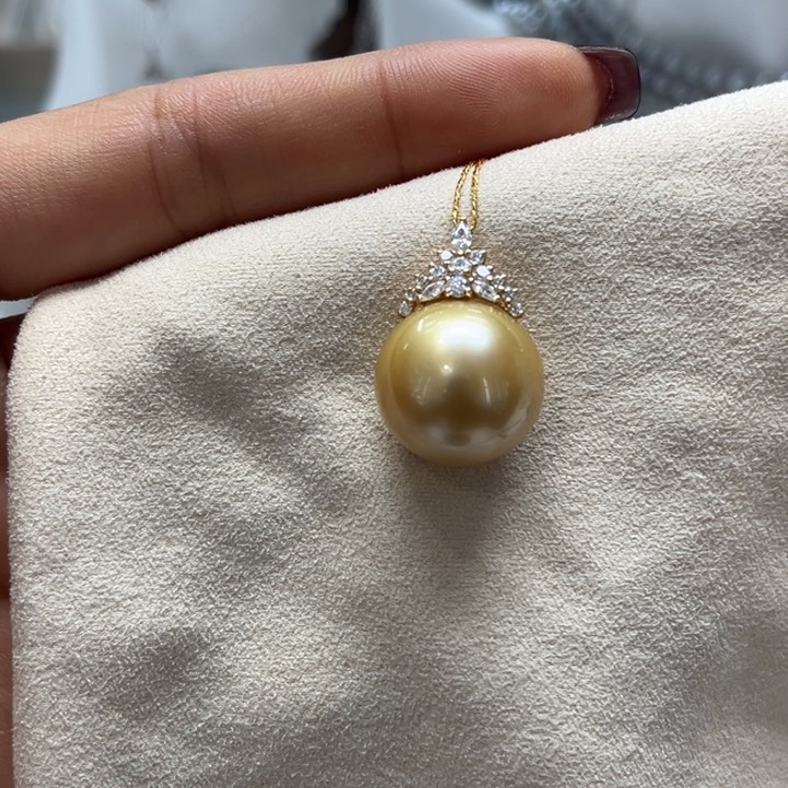 海水珍珠吊坠(不含链)18K金镶嵌16-17mm