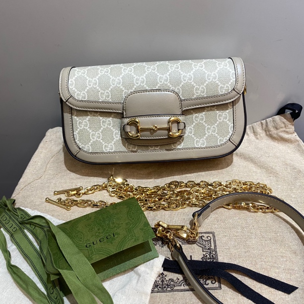99新 GUCCI/古驰 Gucci古驰燕麦色1955法棍单肩斜挎包