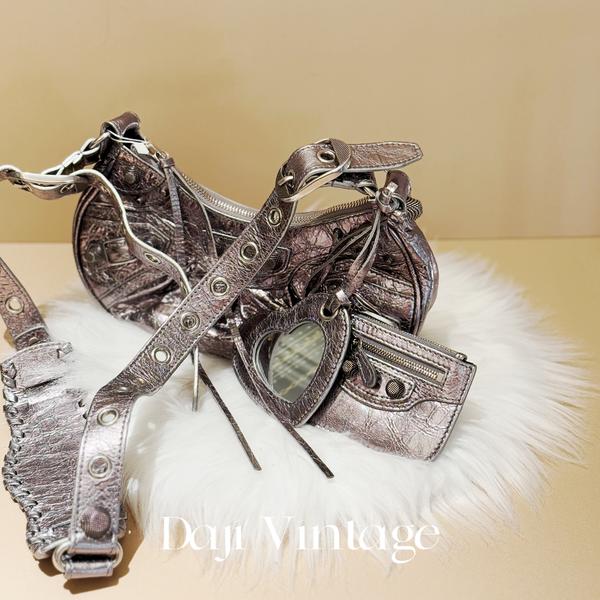 大吉中古/巴黎世家银色机车包斜挎包