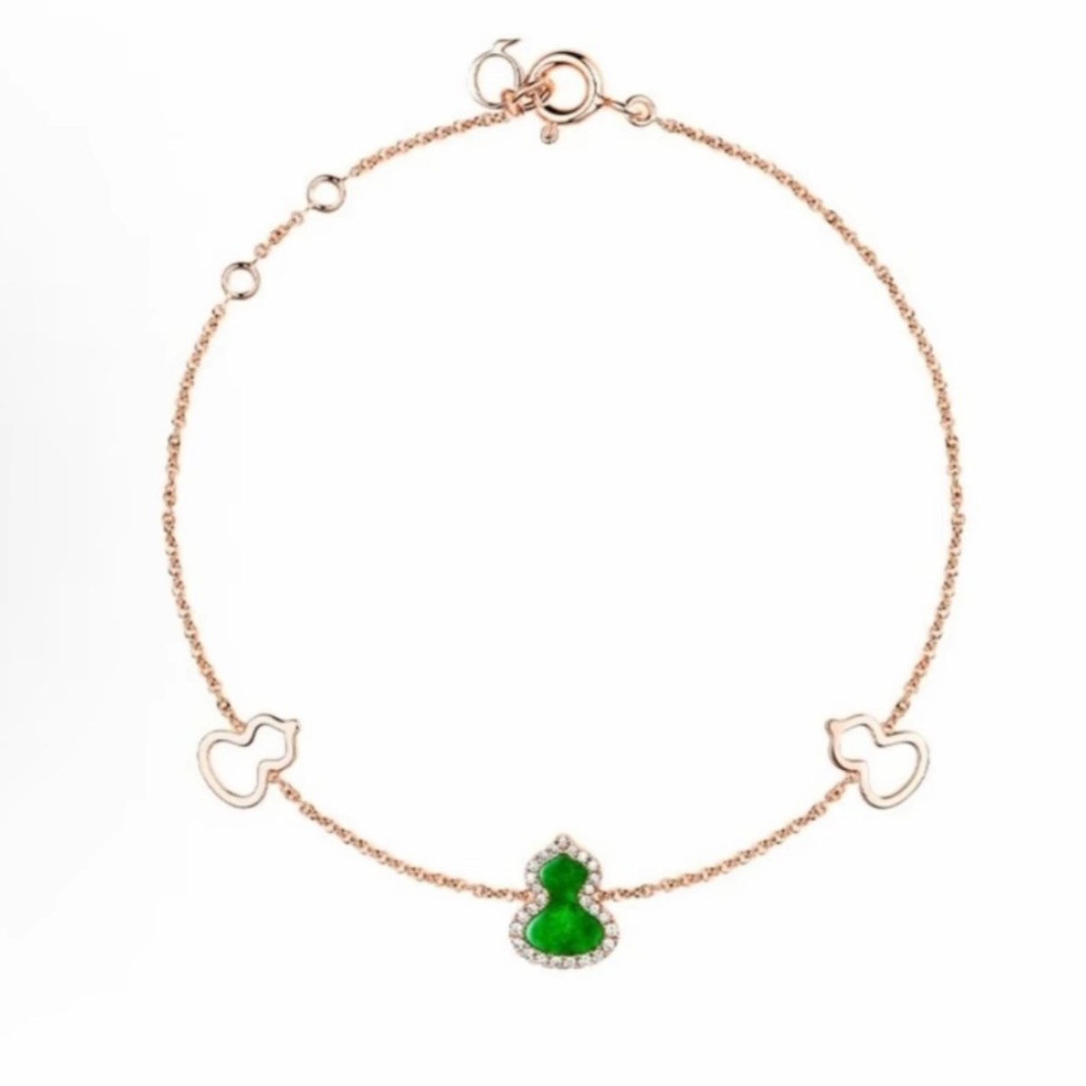 99新 Qeelin  Wulu Petite系列 绿色葫芦 玫瑰金色 手链
