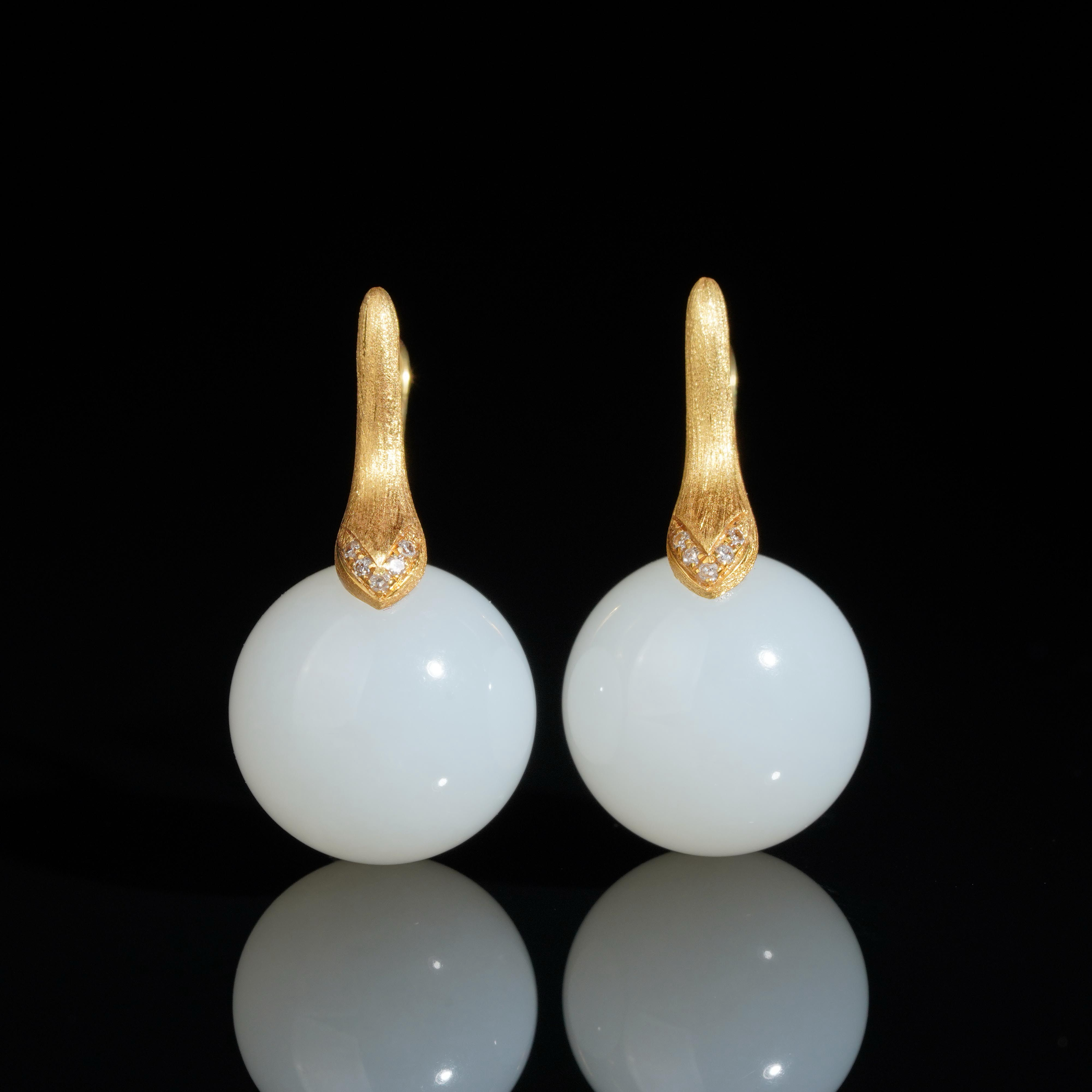 【鹿鸣】月明 | 18k金和田玉白玉圆珠耳饰 12mm  LM09