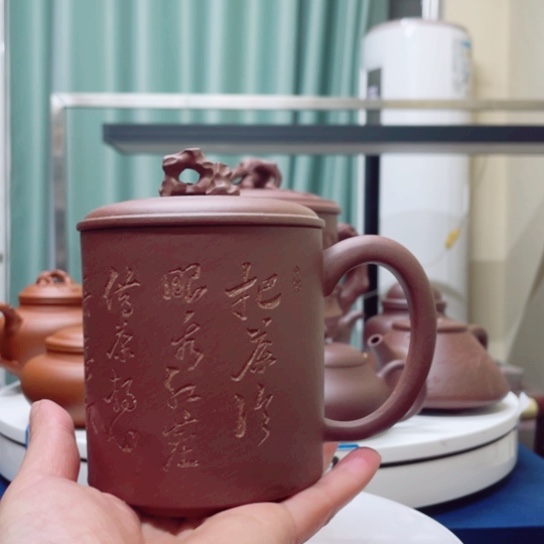 紫砂茶杯紫泥太湖石杯