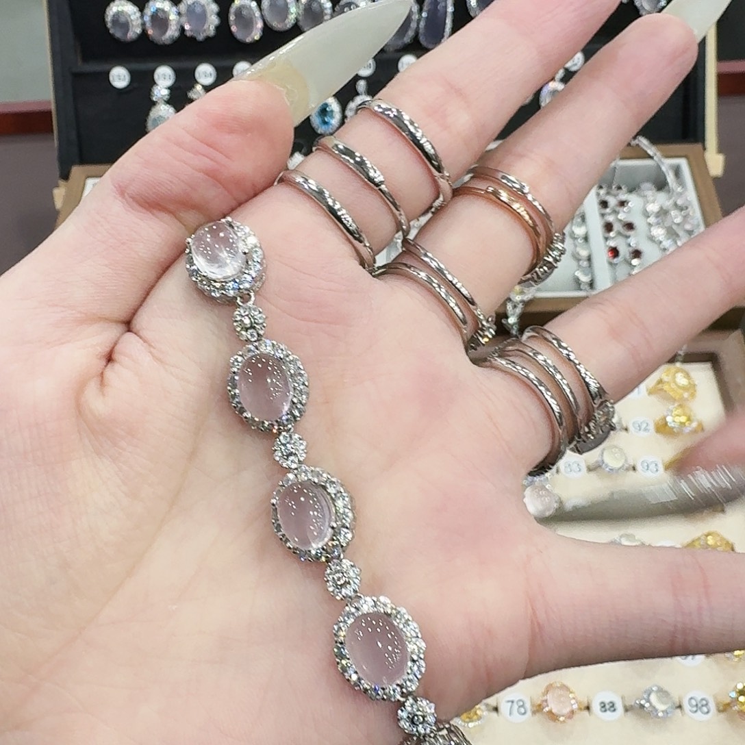 酒***干银S925镶嵌手链芙蓉石