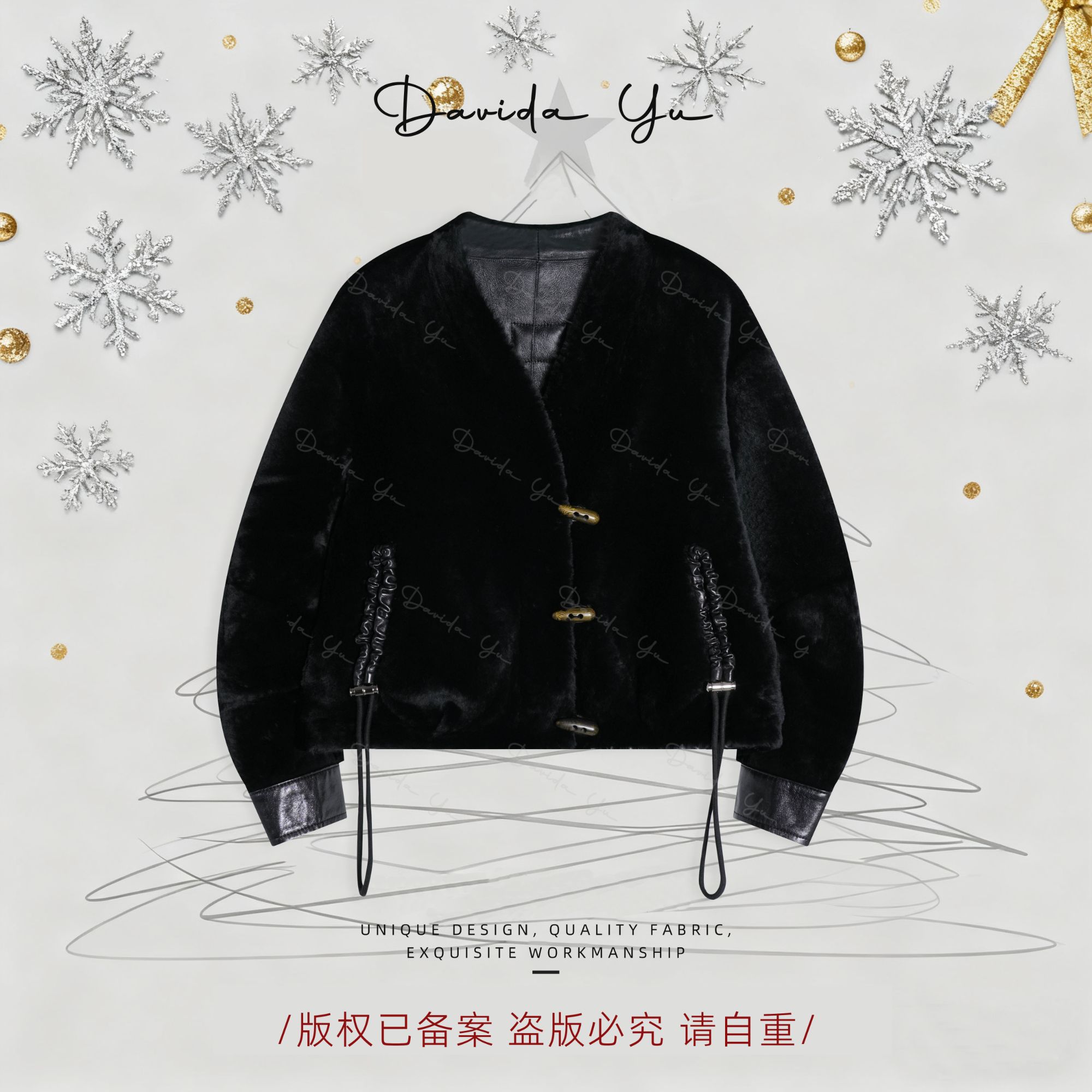 Davida Yu【白鹭】拉贡绵羊皮一体高端皮草 95127