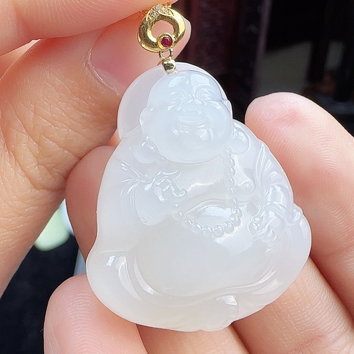 和田玉挂件18K金镶嵌定制发货