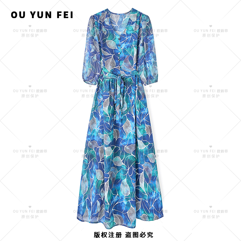 高级感连衣裙女新款气质显瘦穿搭时尚洋气印花长裙HY1166