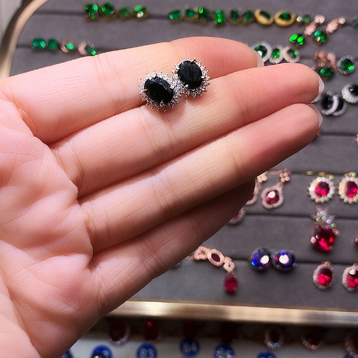 蓝宝石耳饰银S925镶嵌11