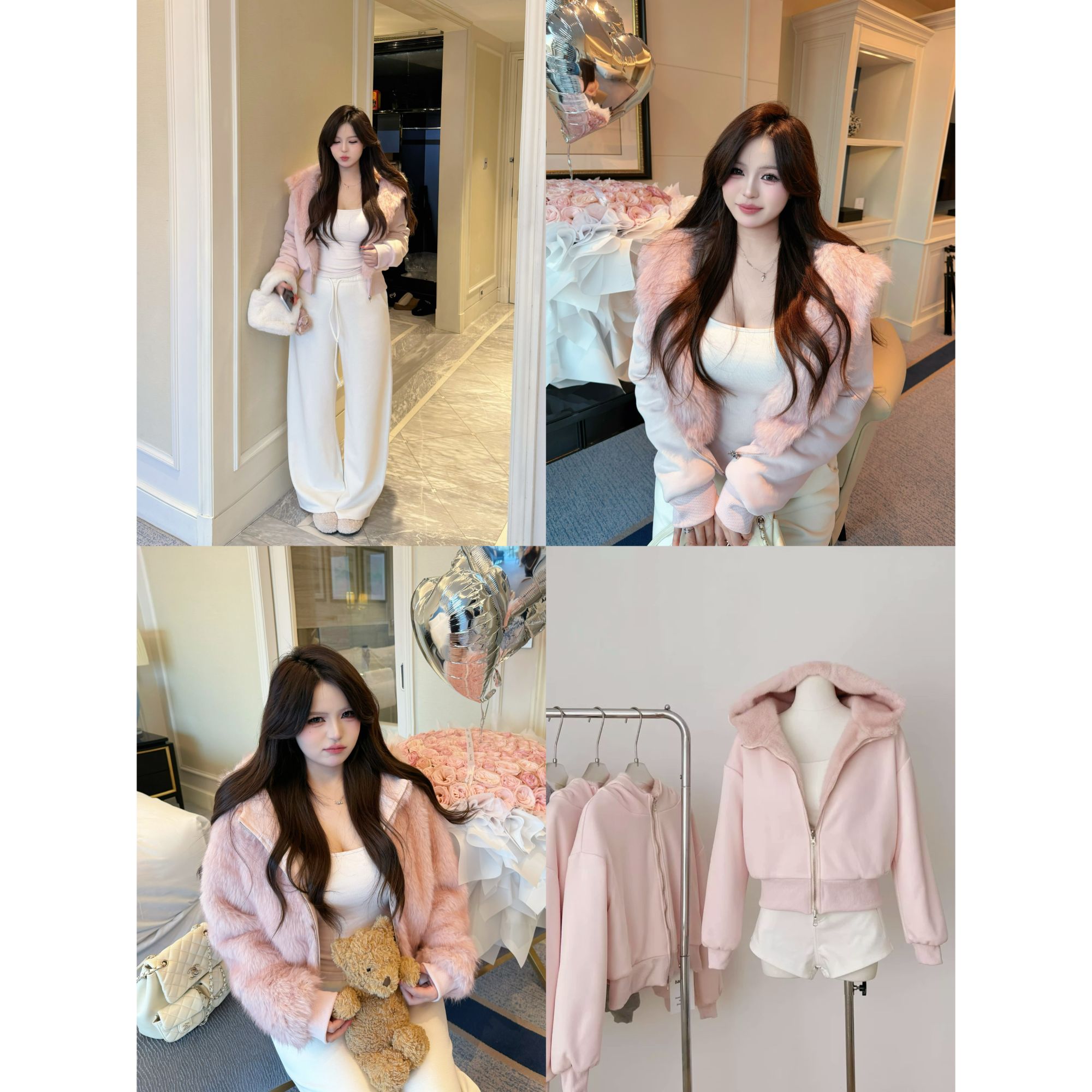 卤蛋公主【奶芙小草】大码温柔慵懒风两面穿可爱连帽毛绒短外套女冬