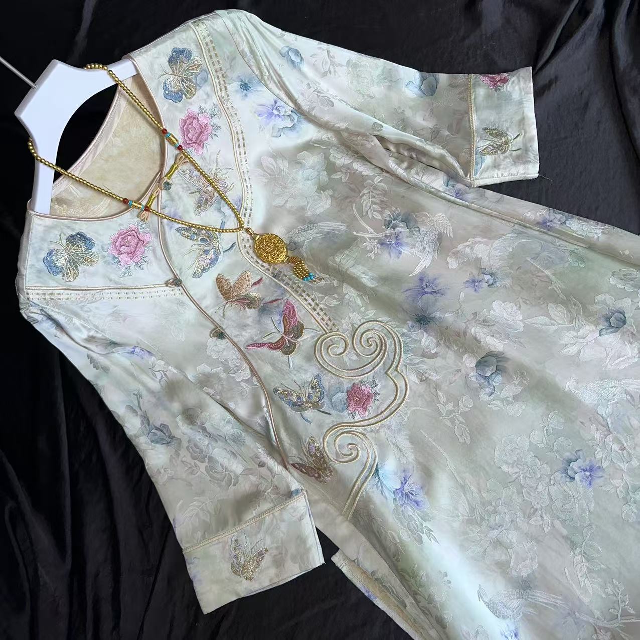 0262-常熟新中式【福莱圆领款】夏季新款老料气质长款花色连衣裙