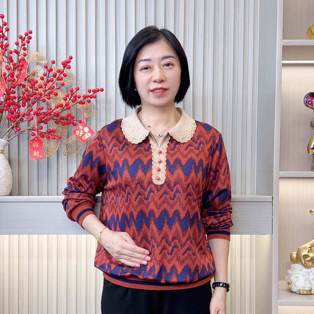 2025秋季新款洋气减龄中老年妈妈装宽松大码显瘦气质翻领长袖上衣