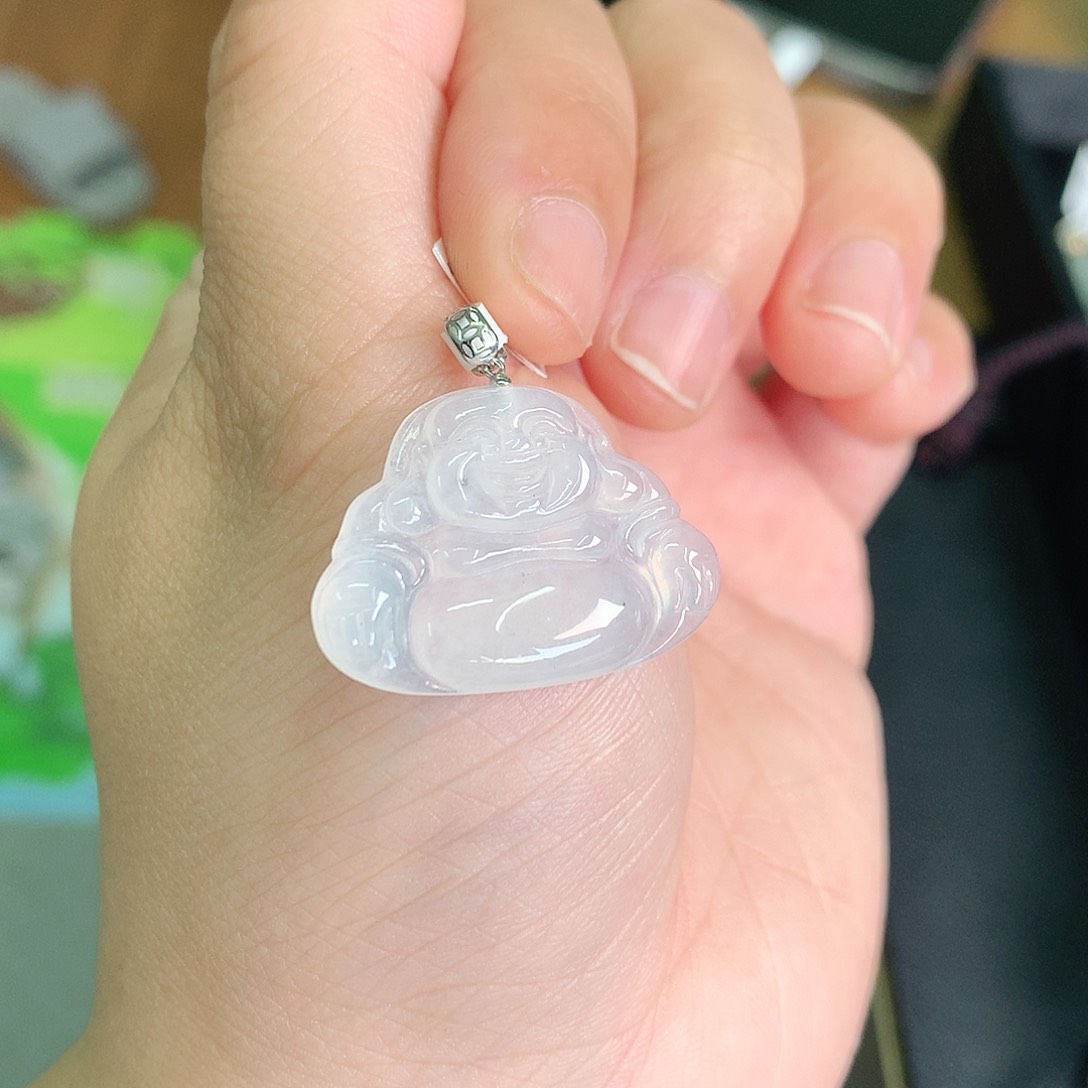 翡翠颈饰18K金镶嵌冰胶佛公