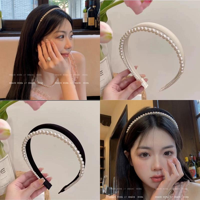 秋冬布艺高颅顶珍珠双层发箍女宽气质温柔高级感压发洗脸发卡头箍