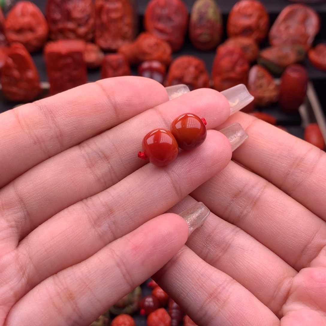 南红玛瑙南红川料原矿老型对珠10.5mm未镶嵌