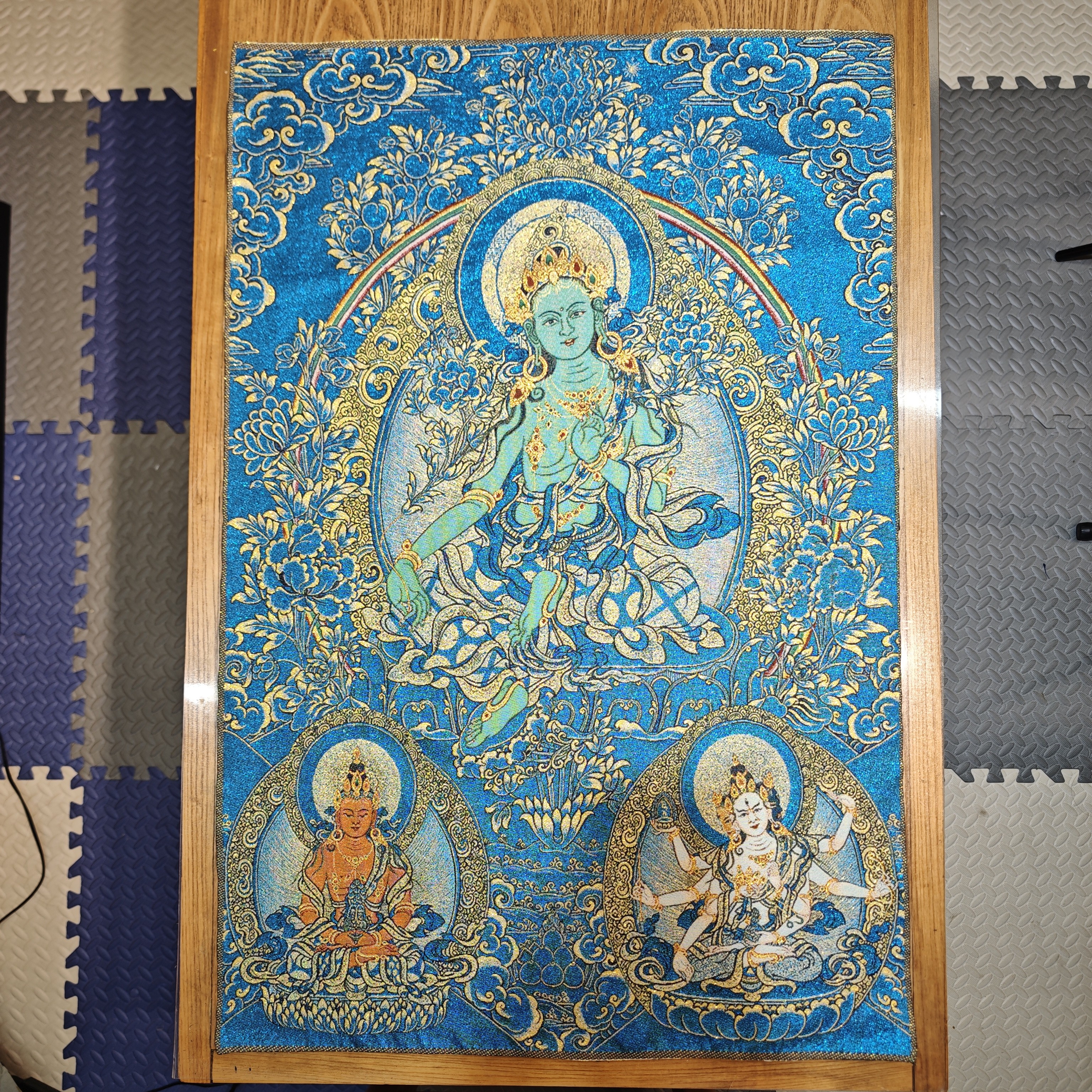 刺绣绿度母装饰画办公室玄关茶室书房背景墙挂画