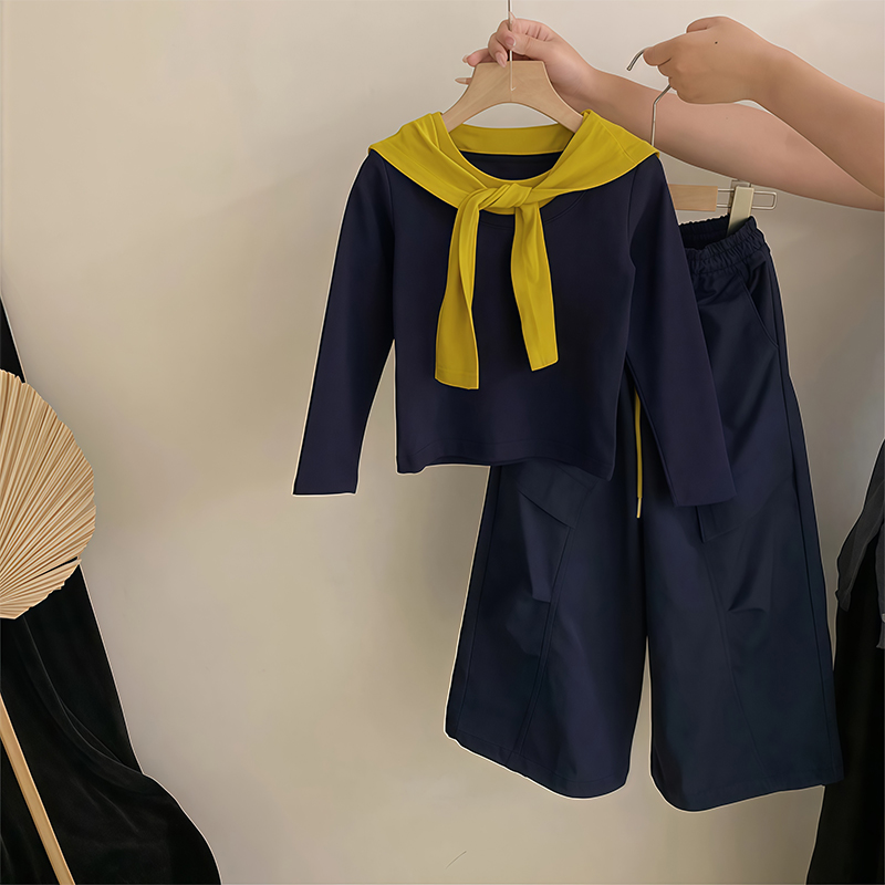 女童工装裤套装春秋季2025新款儿童打底衫秋装女孩阔腿裤两件套