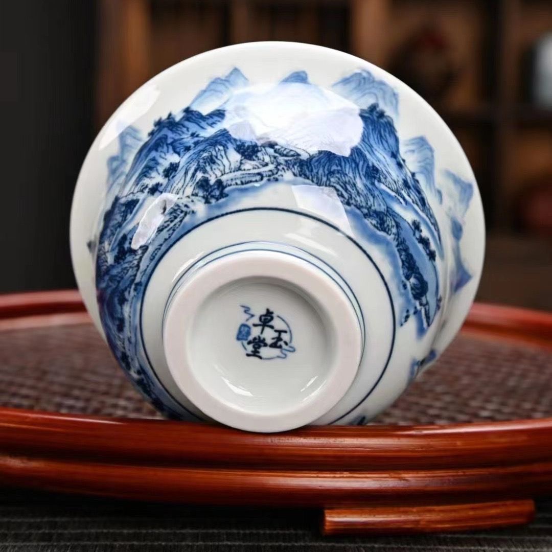 精品青花瓷茶杯陶瓷品茗杯主人杯家用景德镇高端茶盏专用功夫茶具