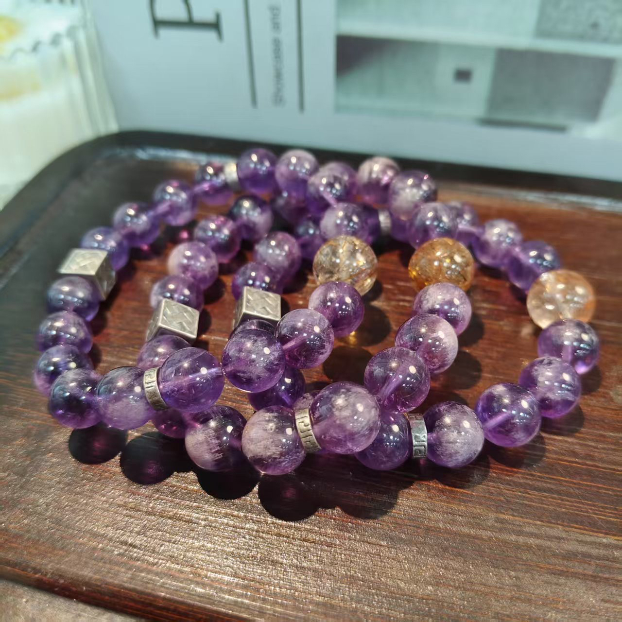 【书记甄选】原创紫兔毛单圈水晶手链 多样性发一件 约9mm 5820TT