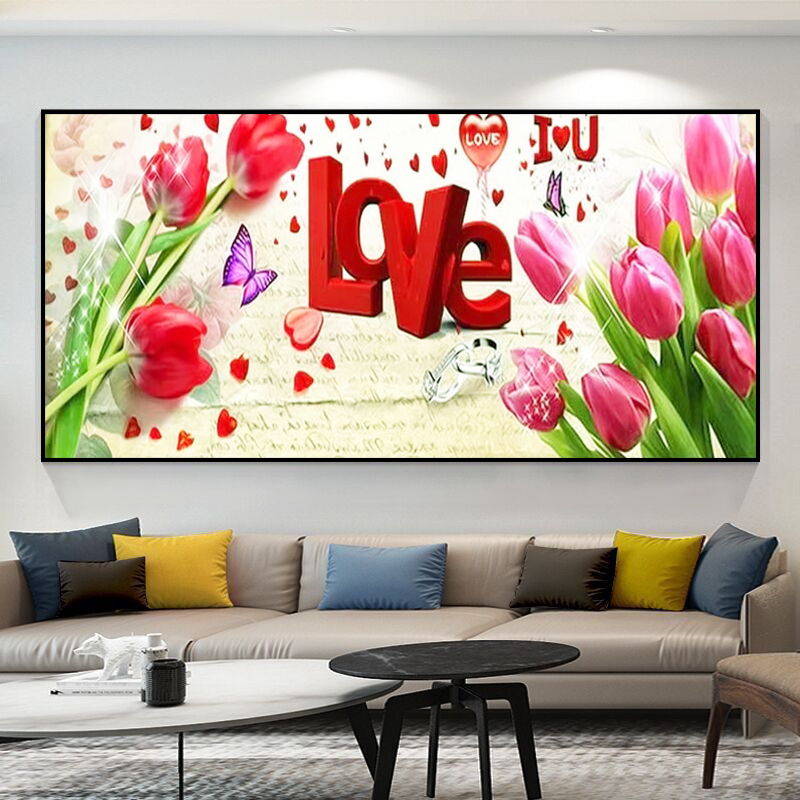 客厅钻石画5d满钻郁金香贴点钻十字绣钻石绣卧室结婚喜庆自己贴钻