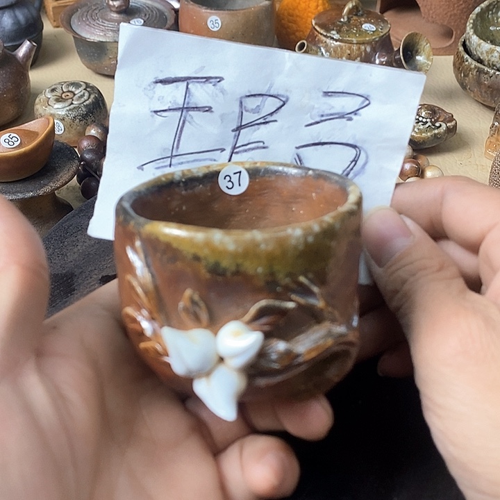 杯手工粗陶、柴烧茶器