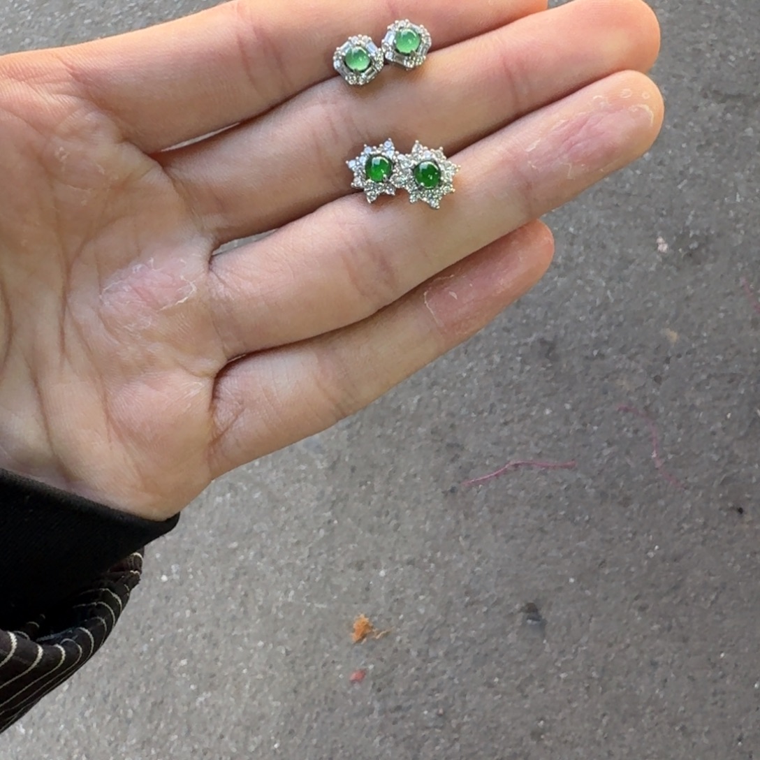 翡翠银S925镶嵌耳饰《不退不换》