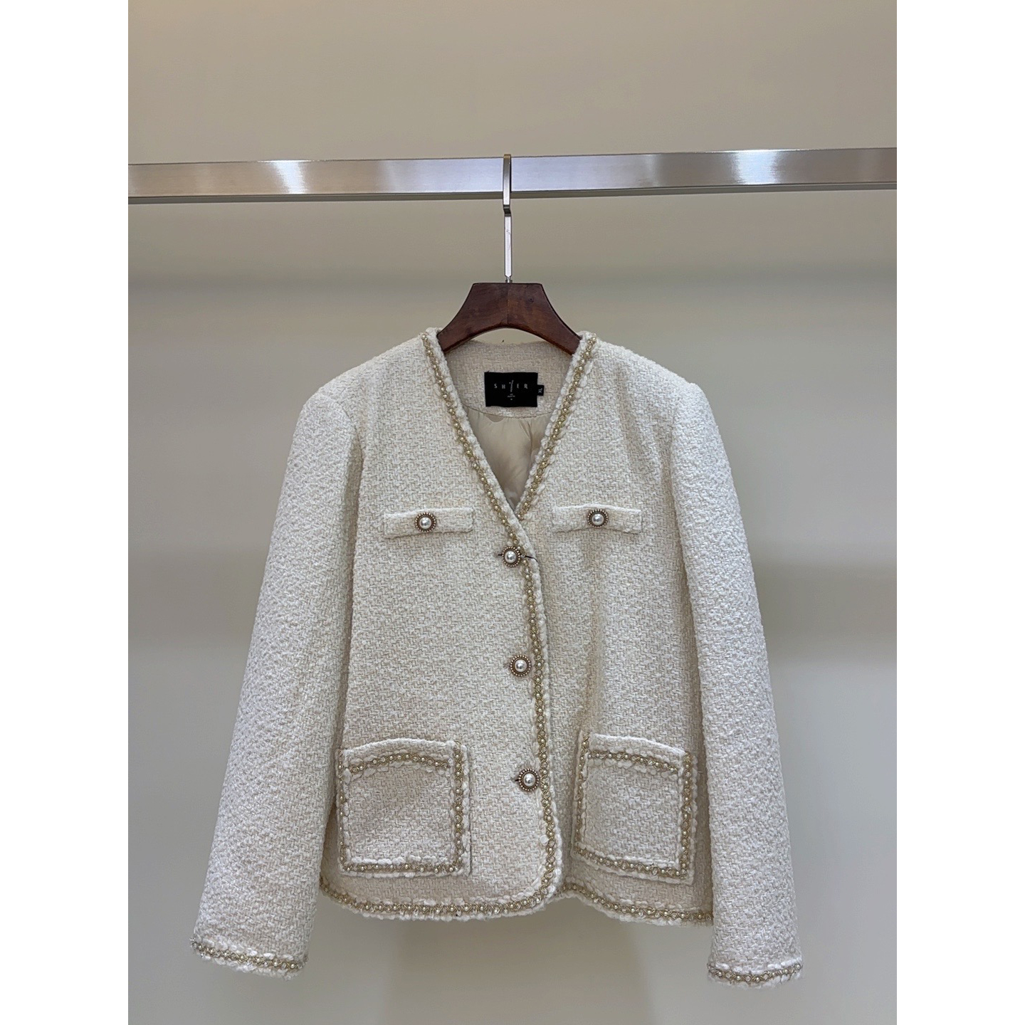 小香风外套V领绵羊毛90鸭绒羽绒服——9021