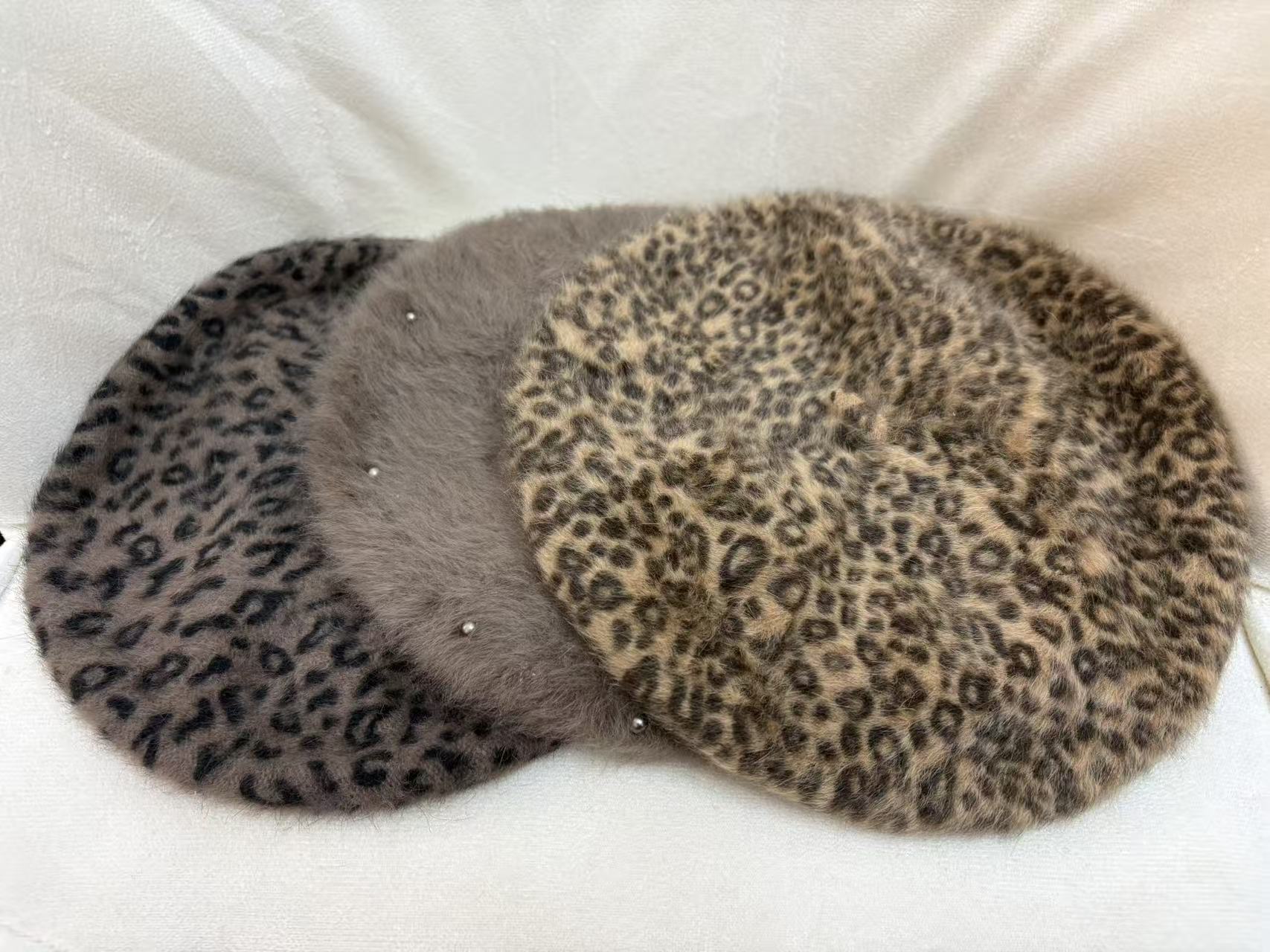 古着vintage中古冬季秋冬贝雷帽格纹平檐豹纹帽子画家复古冷帽