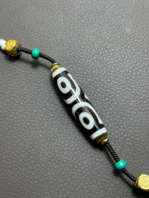 儒意｜古法黑白色藏式宝盖三珠珠藏式风格时尚编绳女款手工