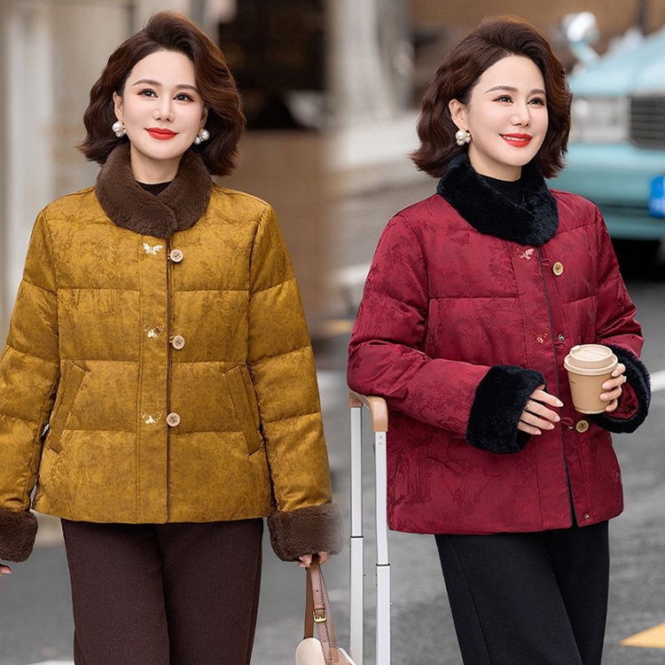 中老年妈妈新中式加绒加厚棉衣冬季国风保暖棉袄外套女款