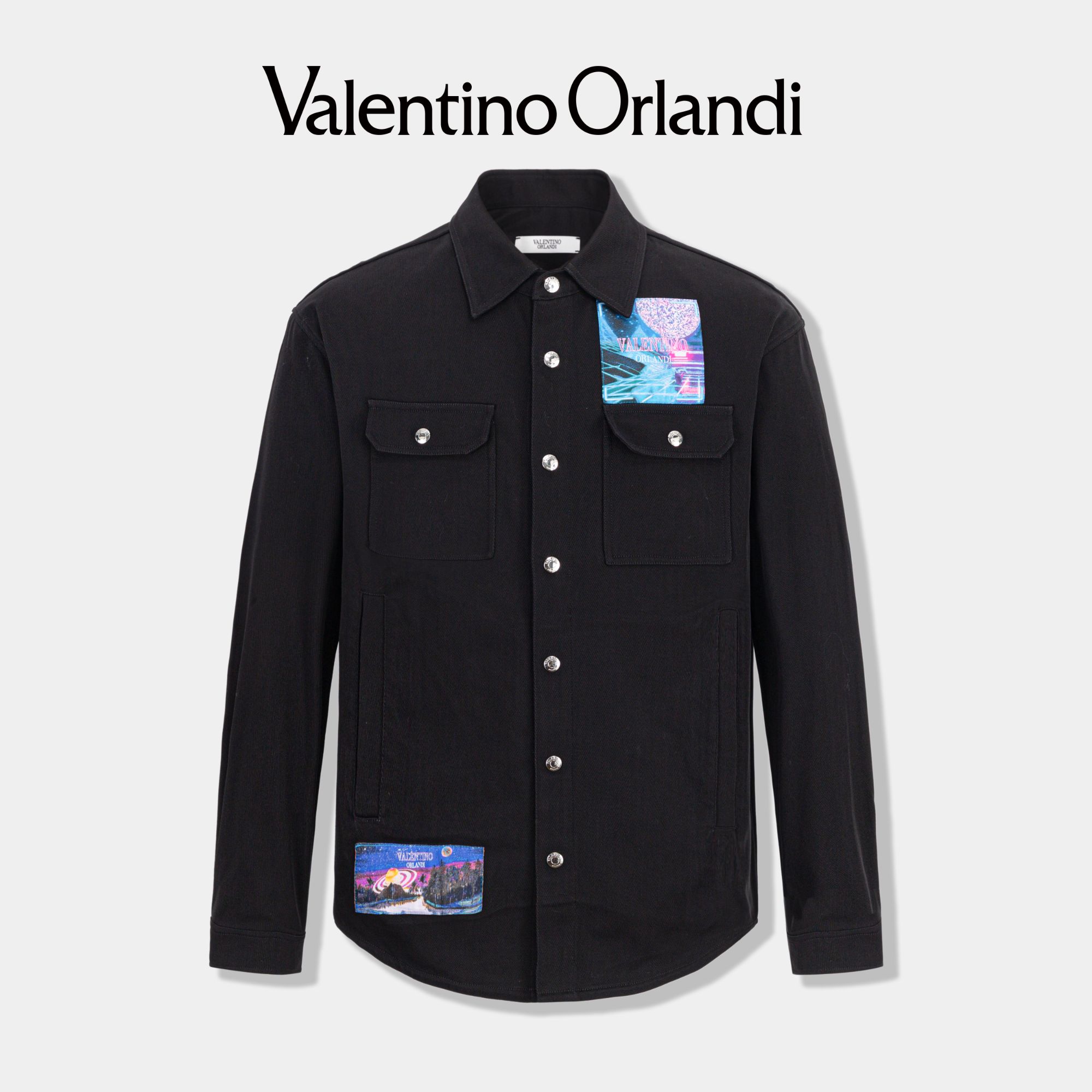 Valentino orlandi男士秋冬B版时尚潮流贴布绣花衬衫款夹克外套