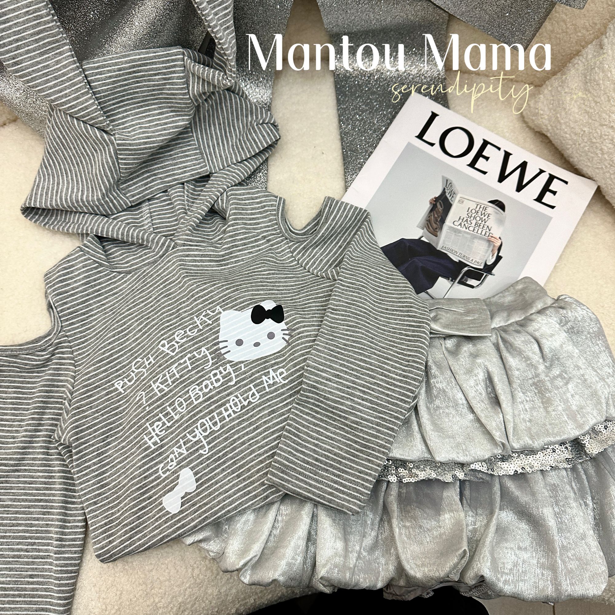 【Mt studio】【新款】设计感长耳条纹KT上衣春秋女童精致洋气百搭T恤