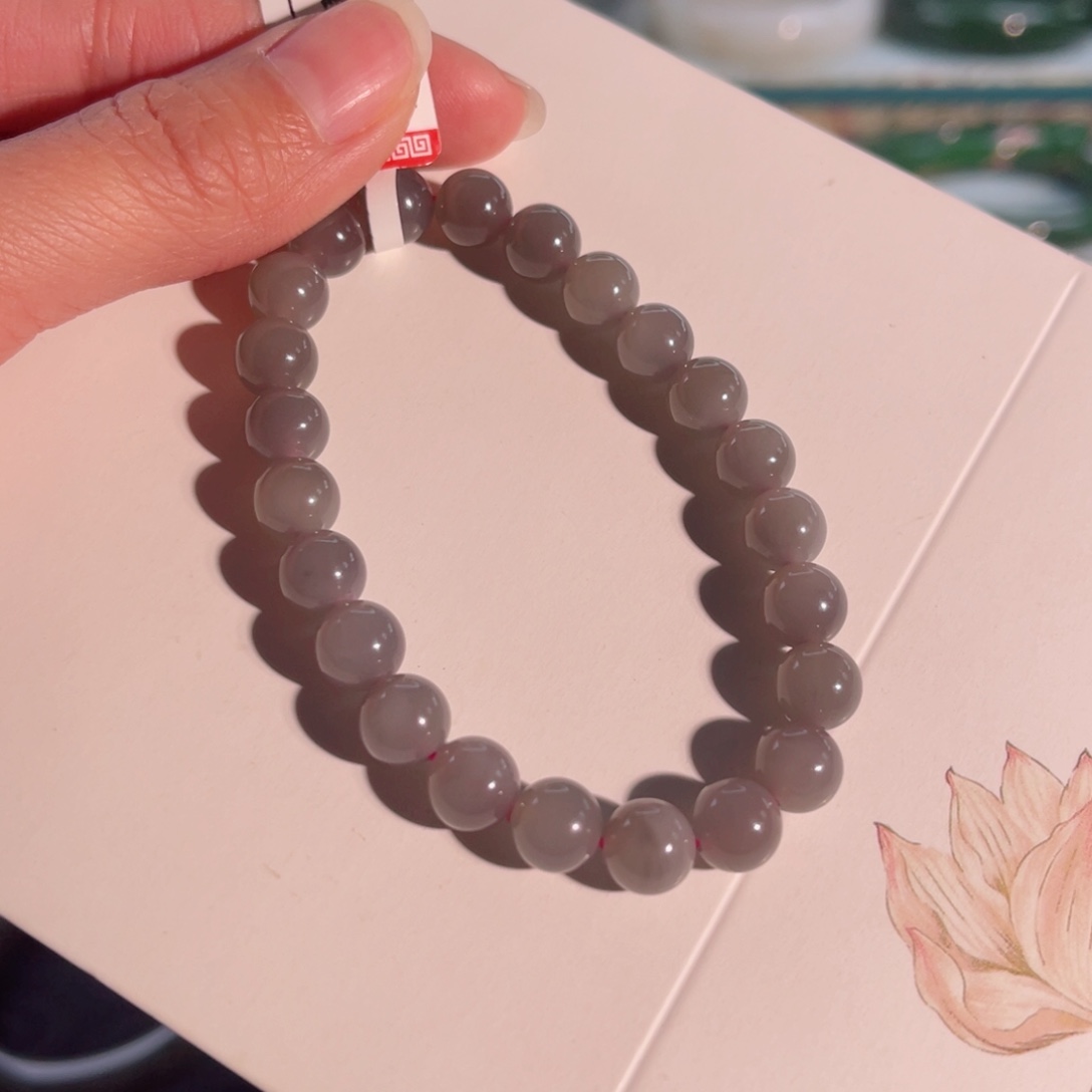 和田玉手链未镶嵌紫粉卡8