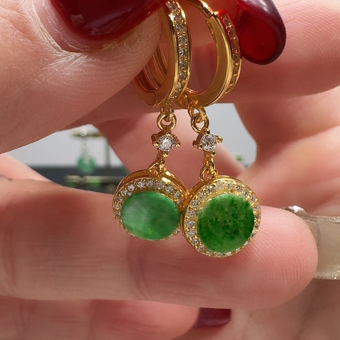 翡翠耳饰银S925镶嵌耳饰扣