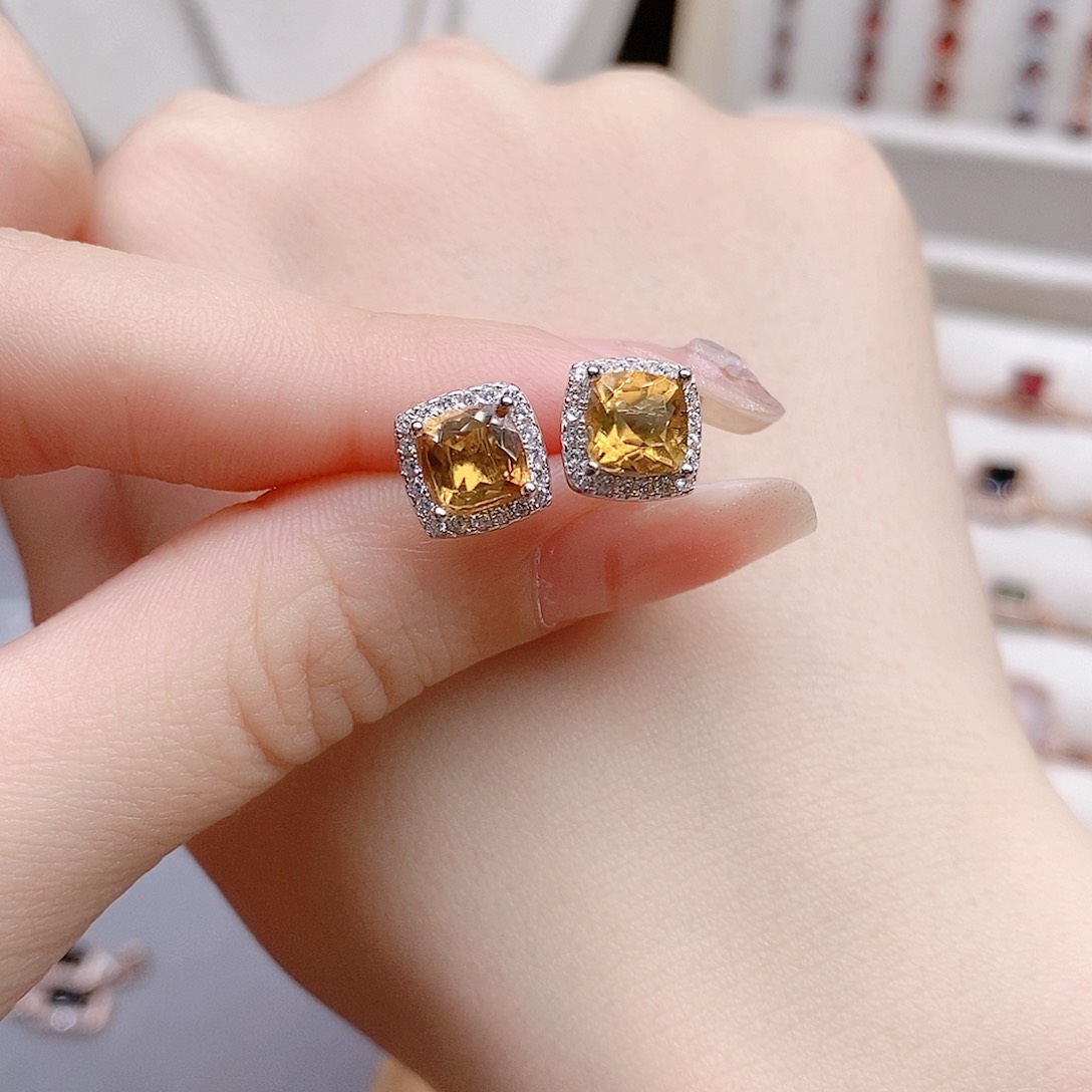 水晶耳饰银S925镶嵌耳钉