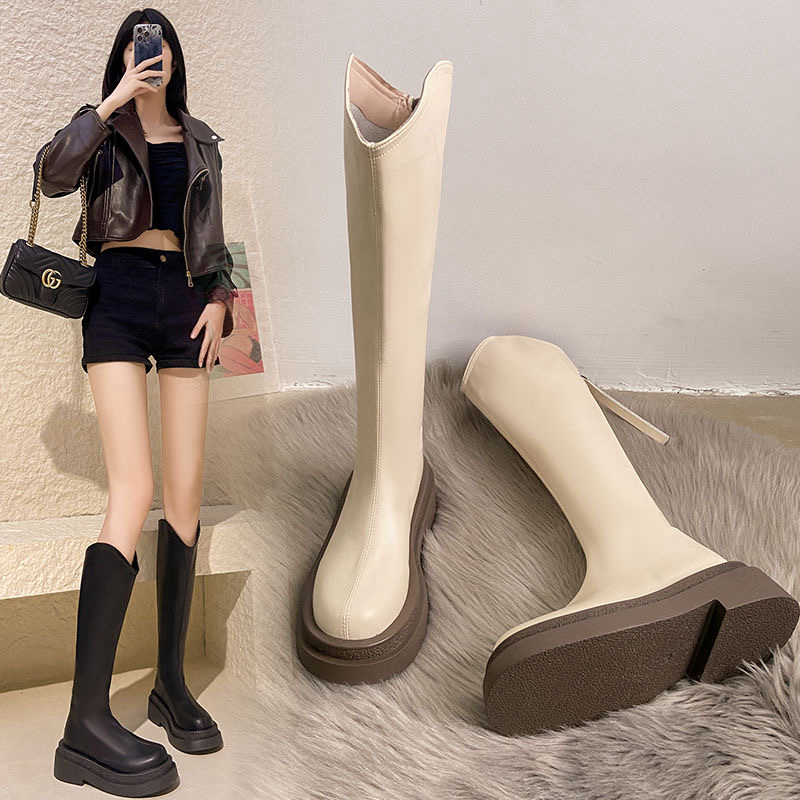 长筒靴女2025新款时尚简约骑士英伦小个子长靴复古女潮流防滑加绒