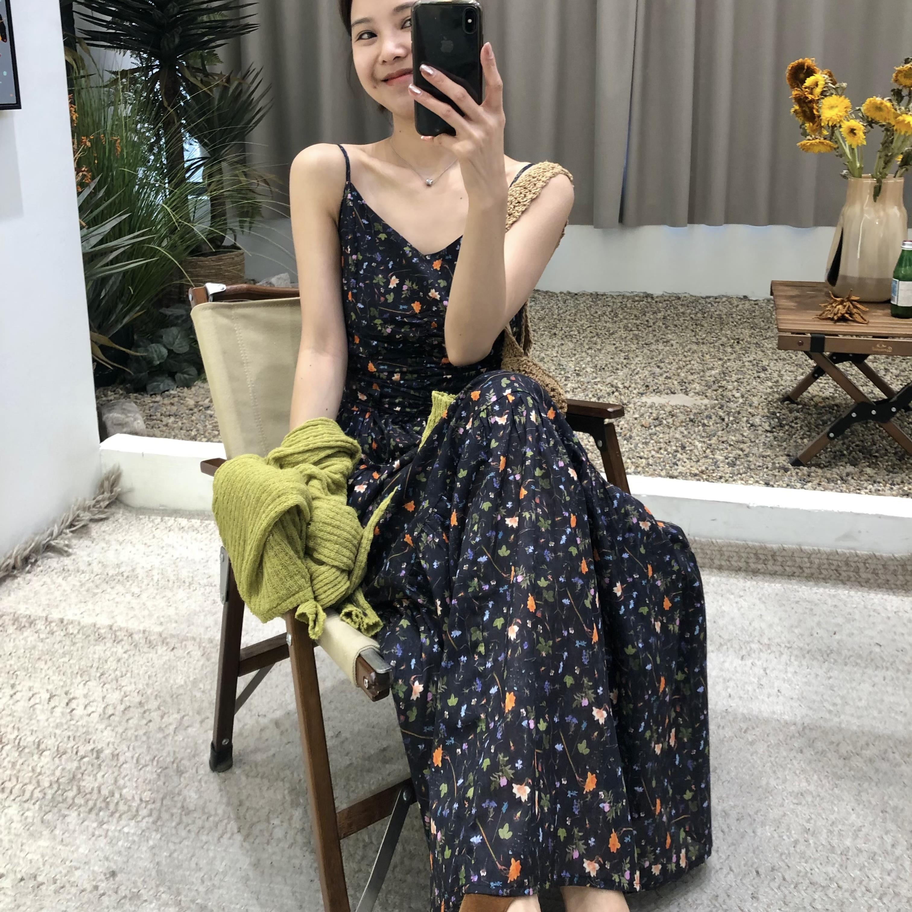 高品质南油全棉连衣裙女夏气质高级感复古显瘦碎花吊带裙子