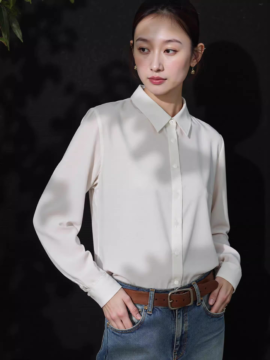 ROW风衬衫~液氨棉休闲衬衫女2025秋冬文艺复古叠穿翻领衬衣2522