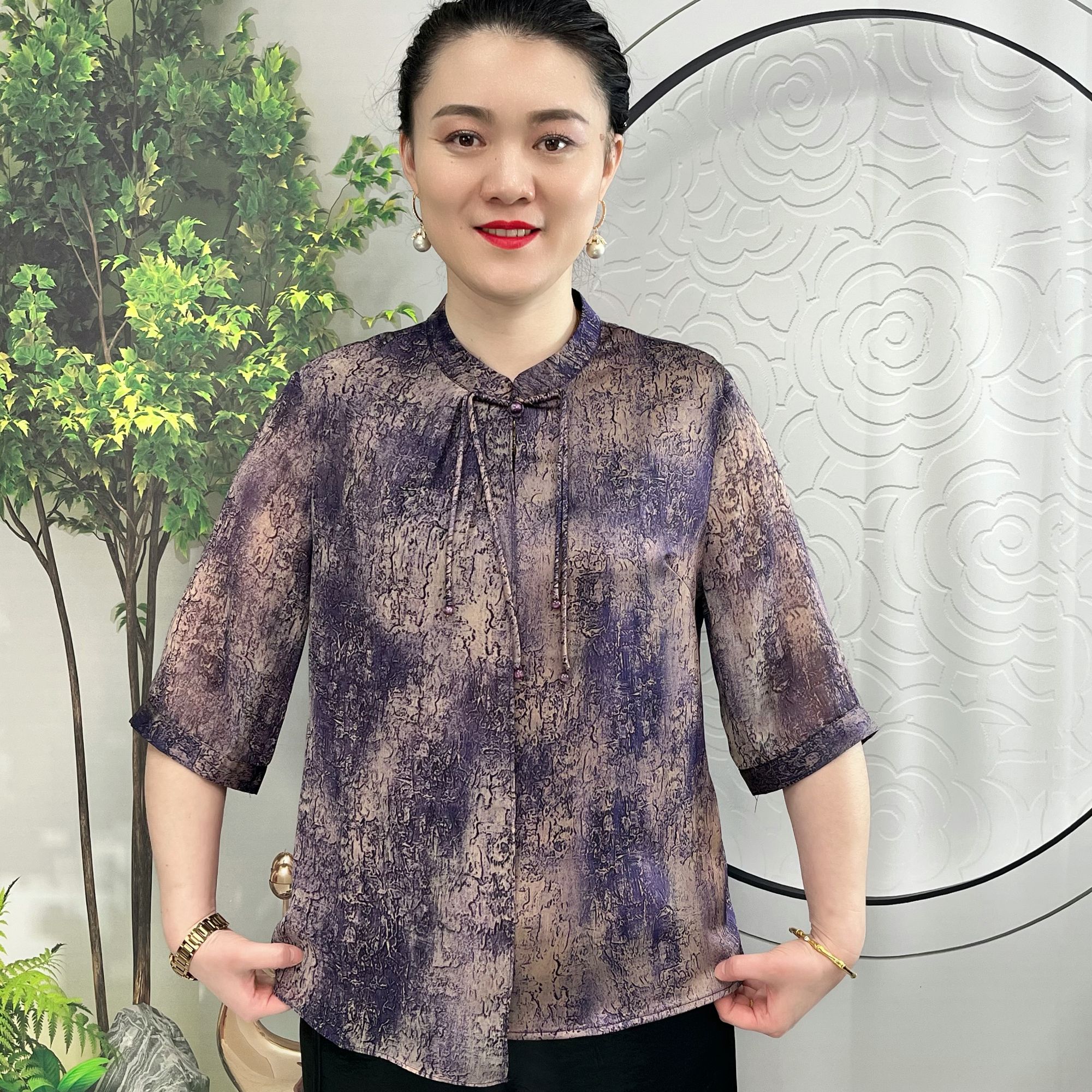 天水碧烟  国风中袖显瘦遮肚透气夏季中老年女装