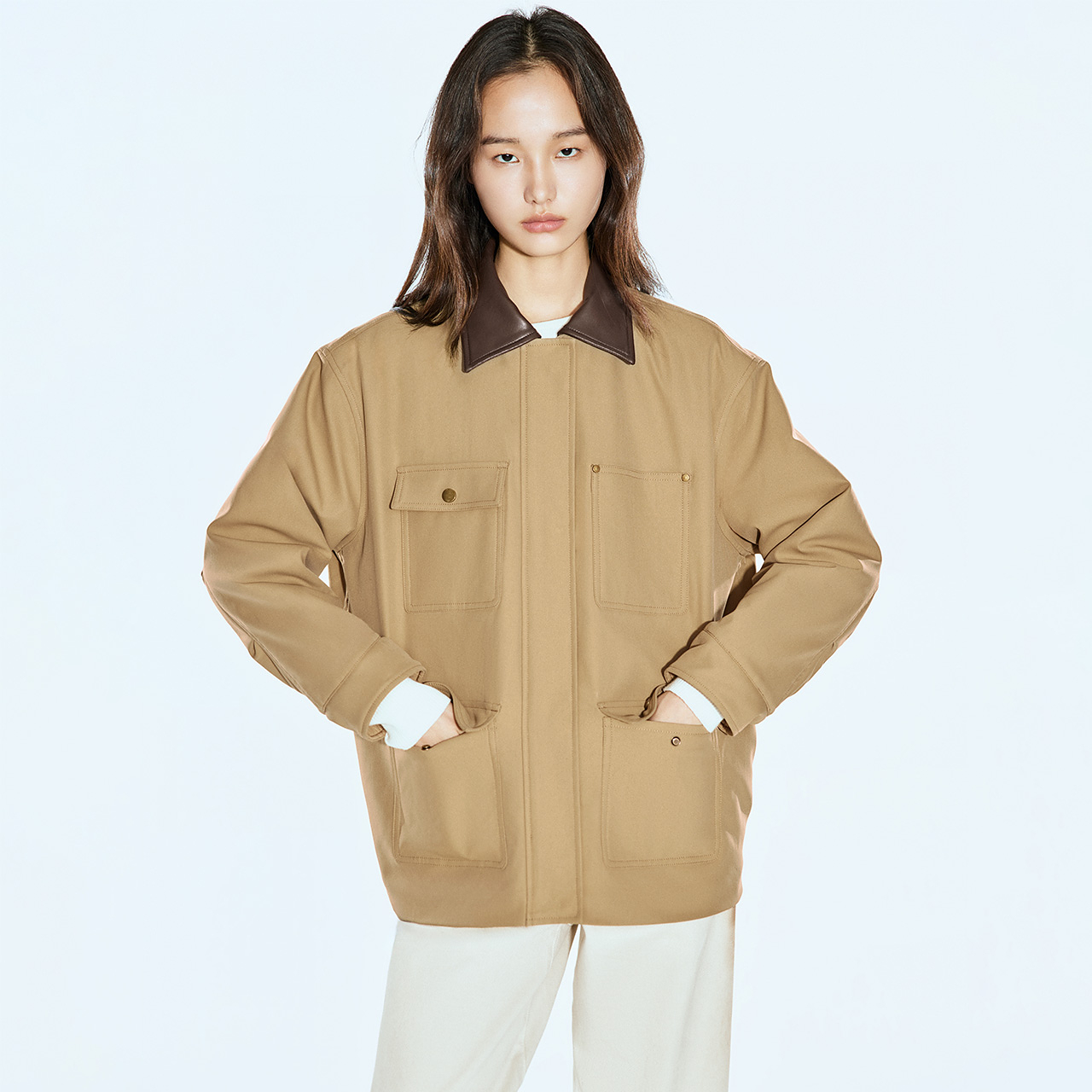 COVERINS2025春季巴恩风撞色翻领棉服外套CC35108018