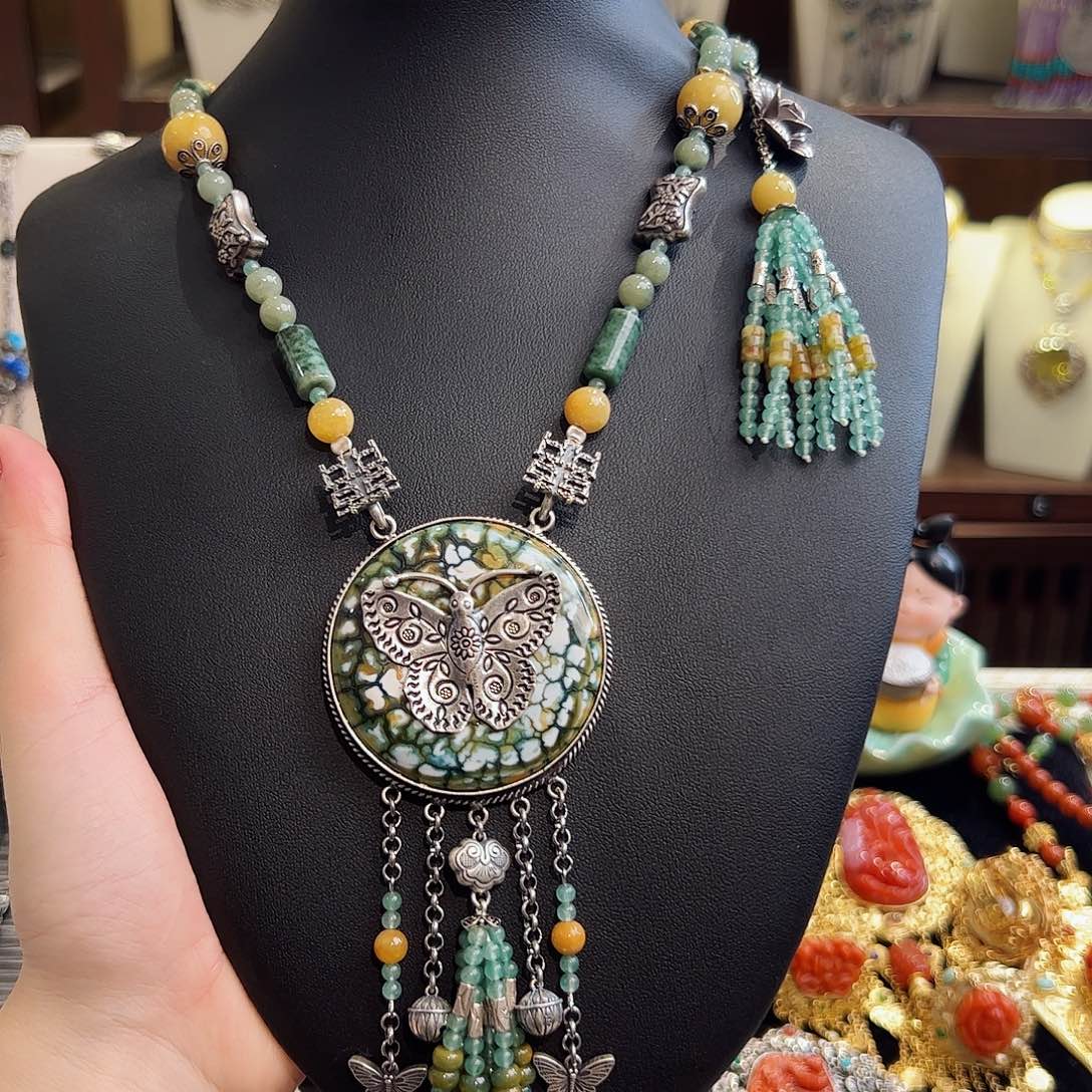 玛瑙/玉髓项链银S925镶嵌项链