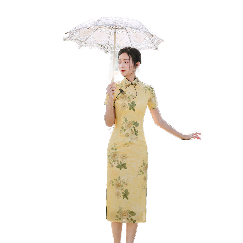 连衣裙提花长款改良夏季少女复古旗袍中式2025高端素雅新款气质