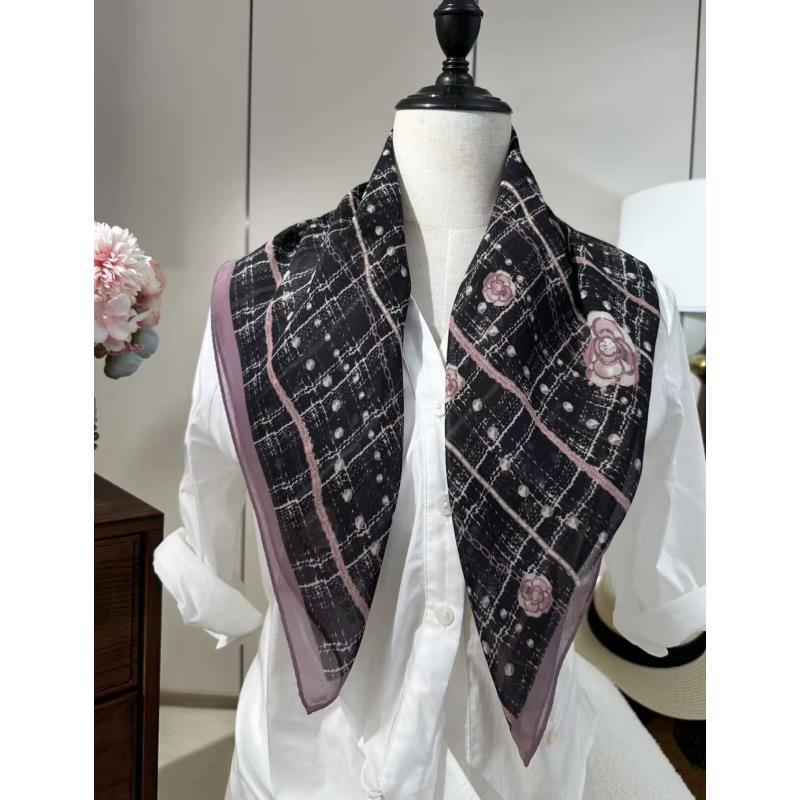 C27复古山茶老风西丽纱大方巾围巾丝巾女67*67