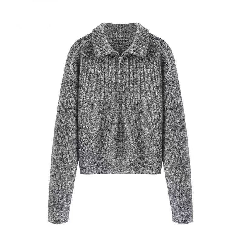 艾家时尚新款翻领冬季保暖宽松拉链常规款毛针织衫套头毛衣8003